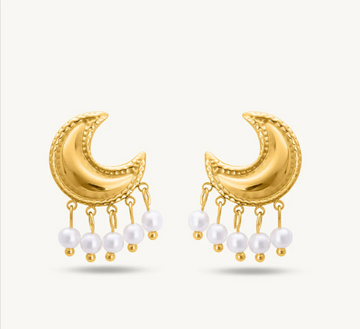 Pearl And Moon Stud Earrings